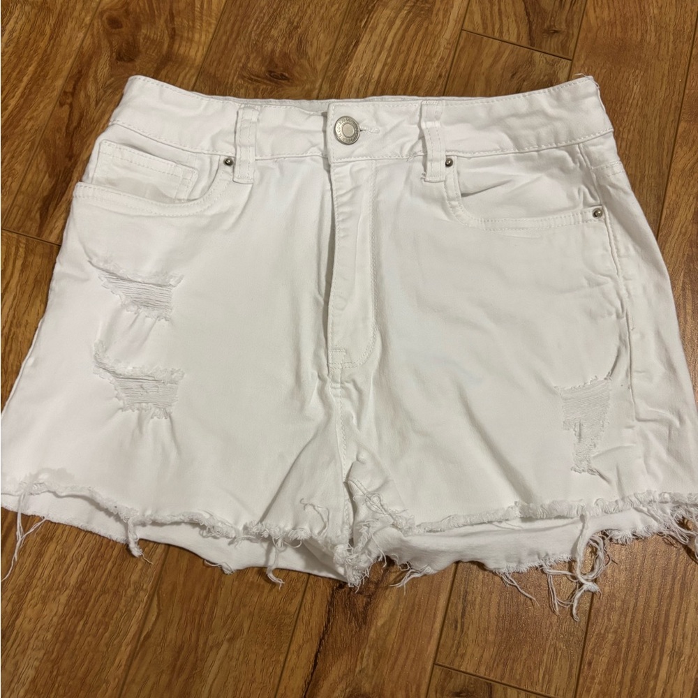 Women's White Distressed Denim Shorts